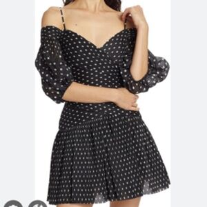 NWT ZIMMERMANN Cold-shoulder polka-dot plissé-chiffon mini dress, US 8